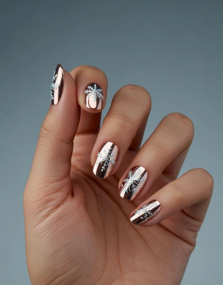 Rose Gold Chrome Snowflake Rose Gold Chrome Snowflake — Winter Chrome Nails