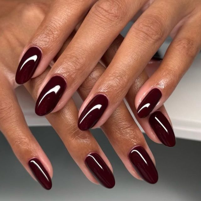Deep Burgundy Glossy Ovals Deep Burgundy Glossy Ovals — Winter Acrylic Nail Colors