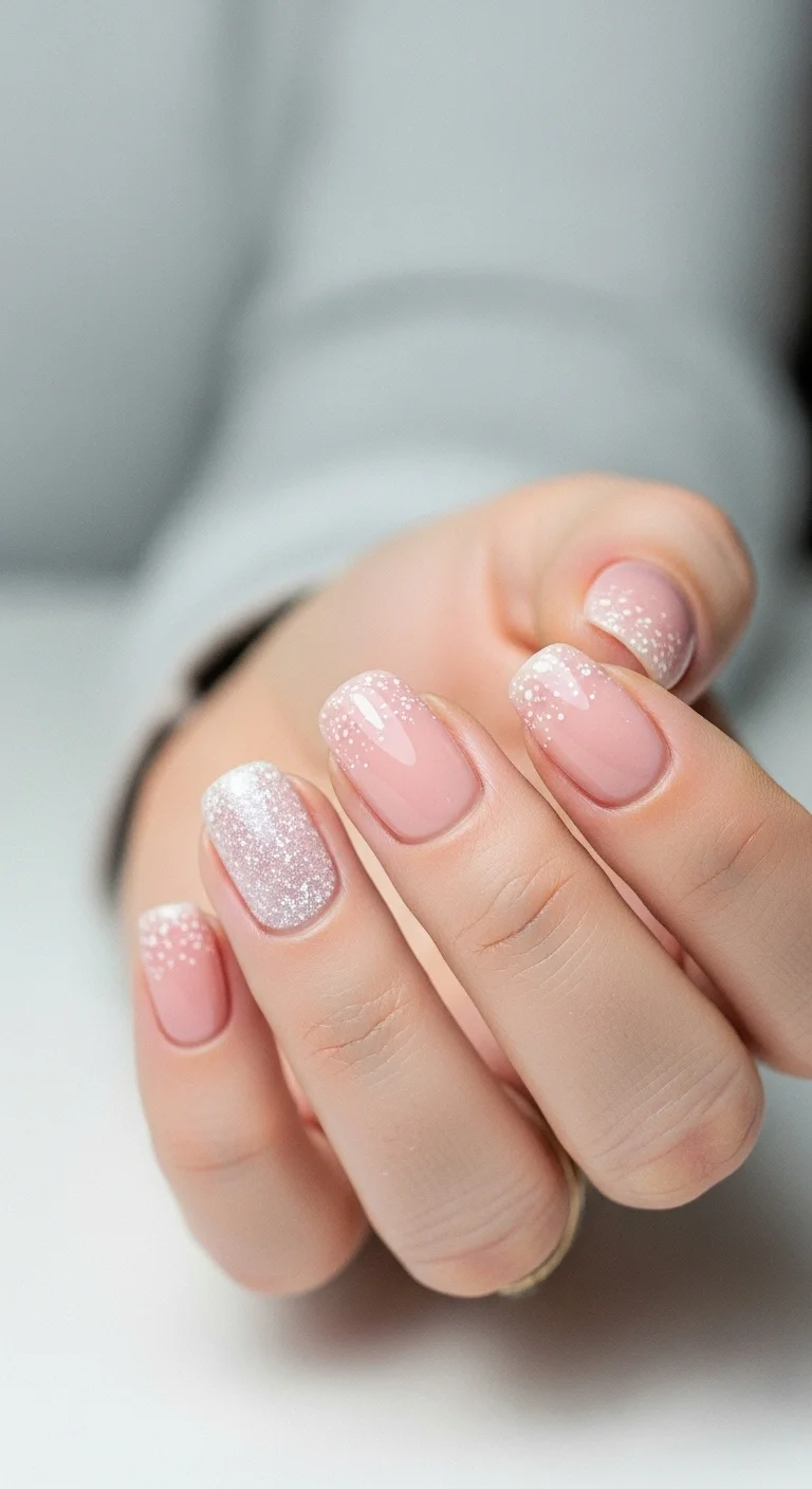 Pale Pink Glitter French Tips Pale Pink Glitter French Tips — Short Winter Gel Nails