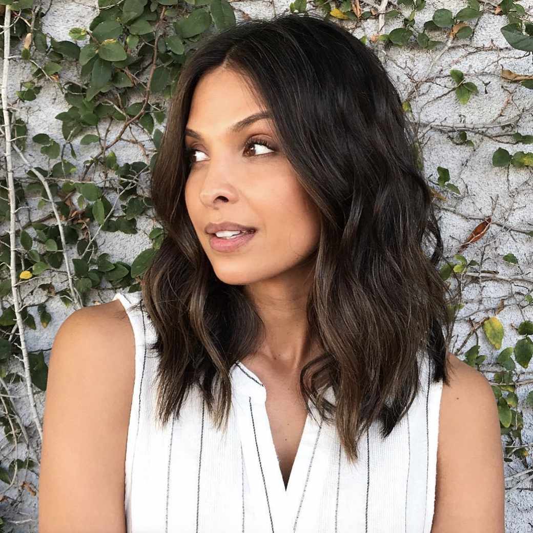 Dark Brown Lob With Caramel Highlights — Winter Lob Haircuts