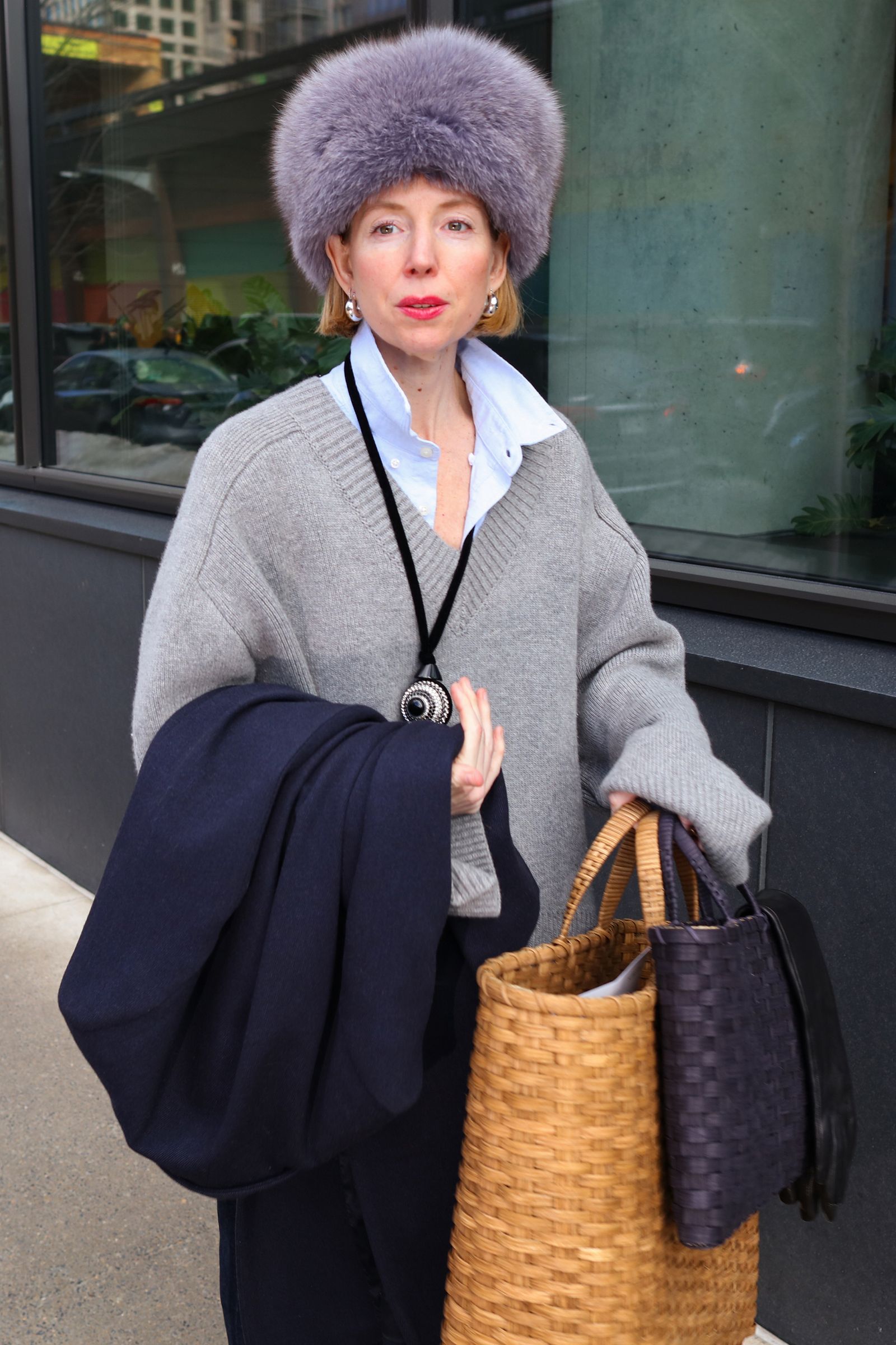 Faux Fur Wool Cotton Outfit Idea — Fur Hat Outfits