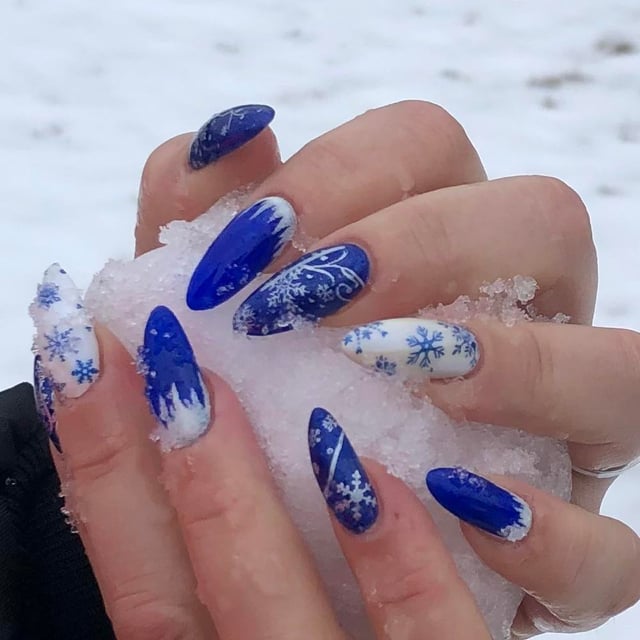 Blue White Snowflake Textured Blue White Snowflake Textured — Winter Acrylic Nail Colors