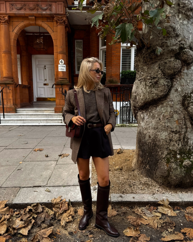 Brown Tweed-Like Blazer with Black Shorts for Smart Casual Fall Style Brown Tweed-Like Blazer with Black Shorts for Smart Casual Fall Style — Fall to Winter Outfits
