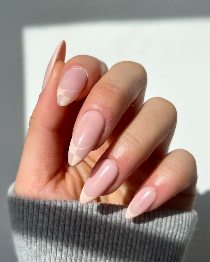 Geometric French Tips On All Nails Visual Idea Geometric French Tips On All Nails Visual Idea — Winter Oval Nails