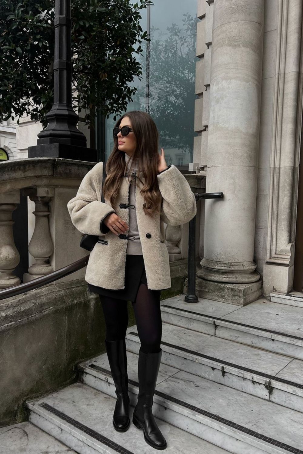 Cream Teddy Coat with Mini Skirt for Chic City Exploration — Europe Winter Outfits