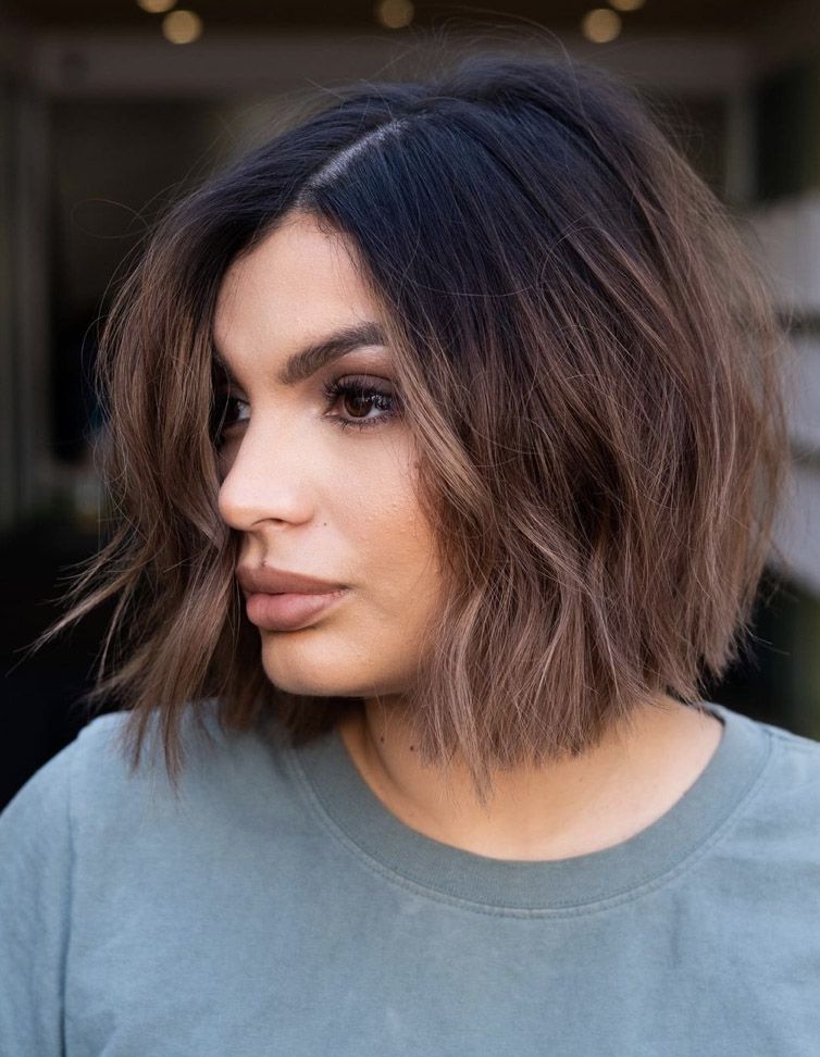 Dark Bob With Lighter Brown Balayage — Winter Hair Colors for Short Hair