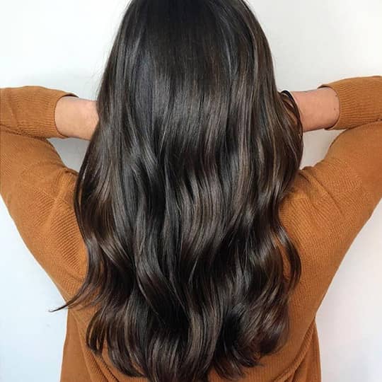 Mid-Back Glossy Waves — Reaching The Mid-Back — Dark Chocolate Brown Hair