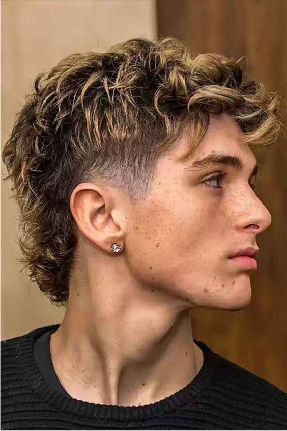 Curly Mullet Fade Blonde Highlights Curly Mullet Fade Blonde Highlights — Winter Haircuts for Men