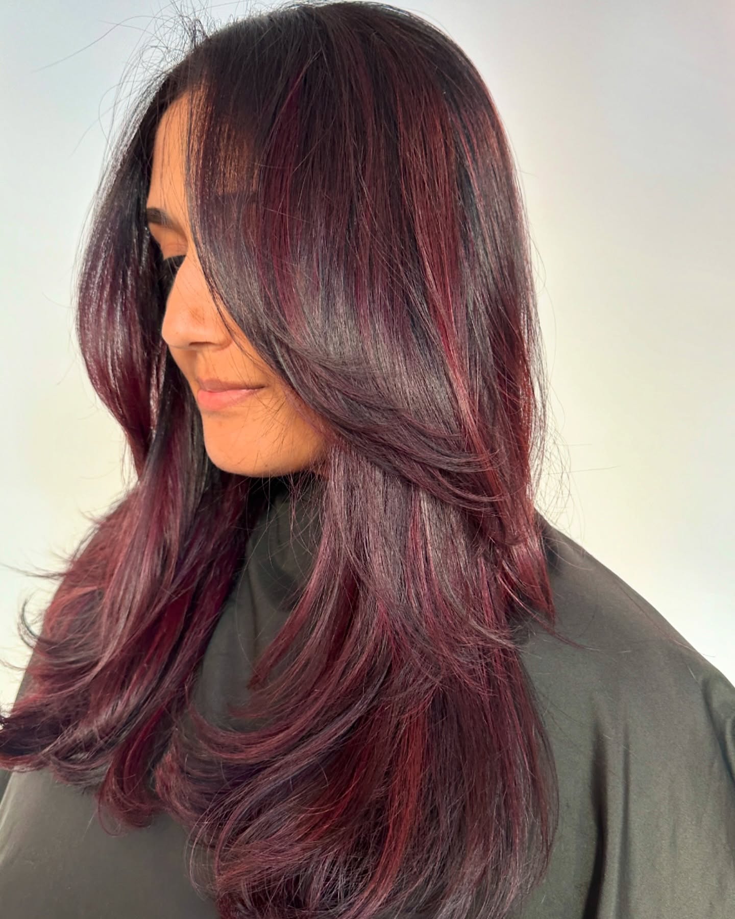 Deep Burgundy with Subtle Red Highlights — Cherry Cola Hair Color