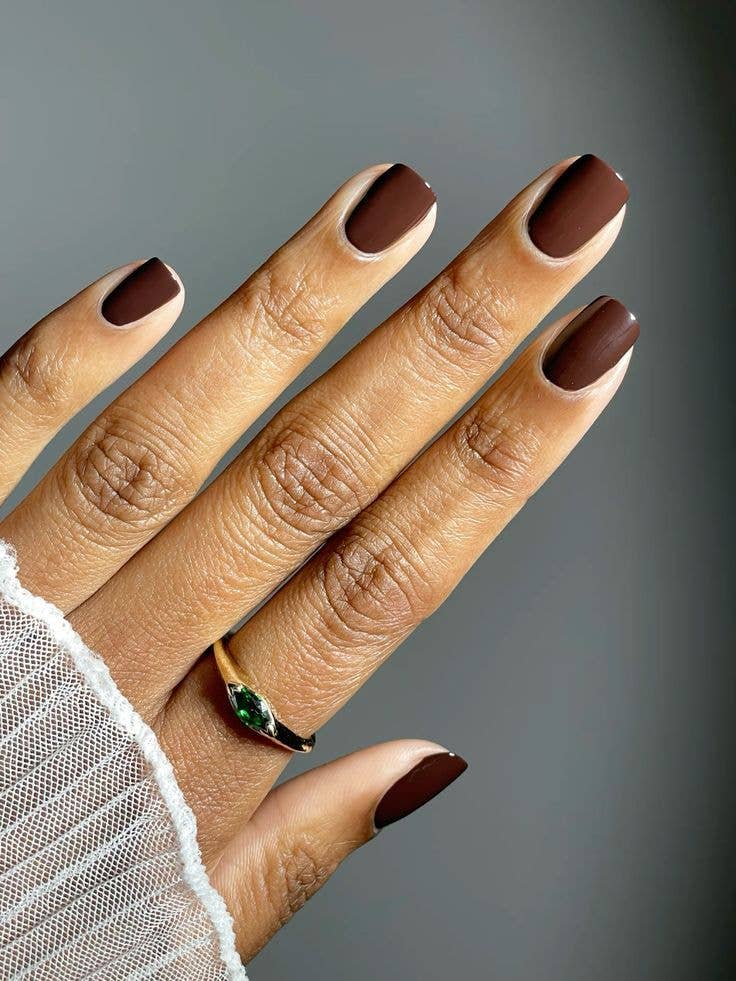 Short Square Matte Brown Nails Short Square Matte Brown Nails — Winter Nail Colors for Women Over 60