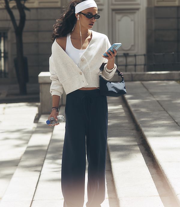 Cream Cardigan, White Tank, and Navy Pants Loungewear — Loungewear Outfits