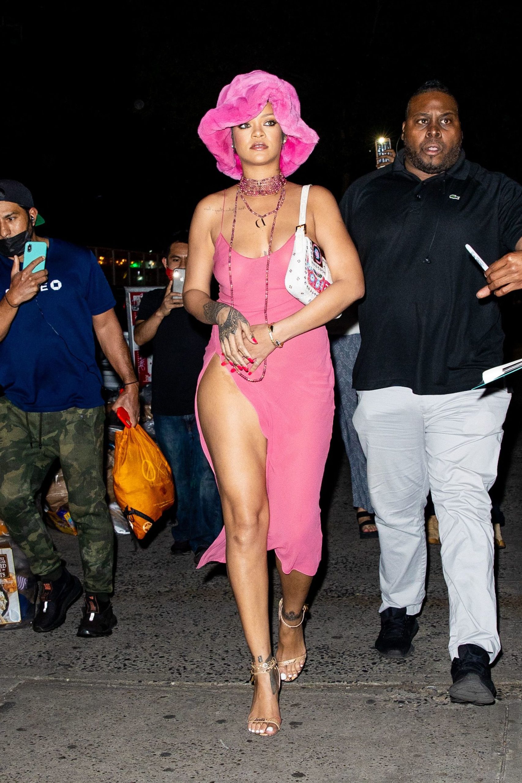 Vibrant Hot Pink Faux Fur Bucket Hat with Matching Slip Dress — Fur Hat Outfits