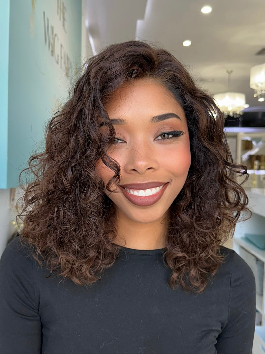 Curly Chin-Length Espresso Lob Curly Chin-Length Espresso Lob — Espresso Brown Hair