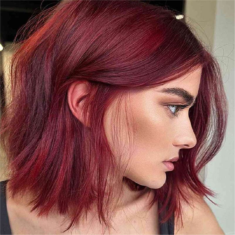Deep Solid Red Chin Bob — Winter Auburn Hair Color