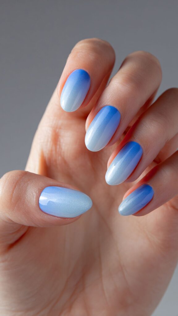 Bright Blue to Icy White Ombre — Icy Blue Nails