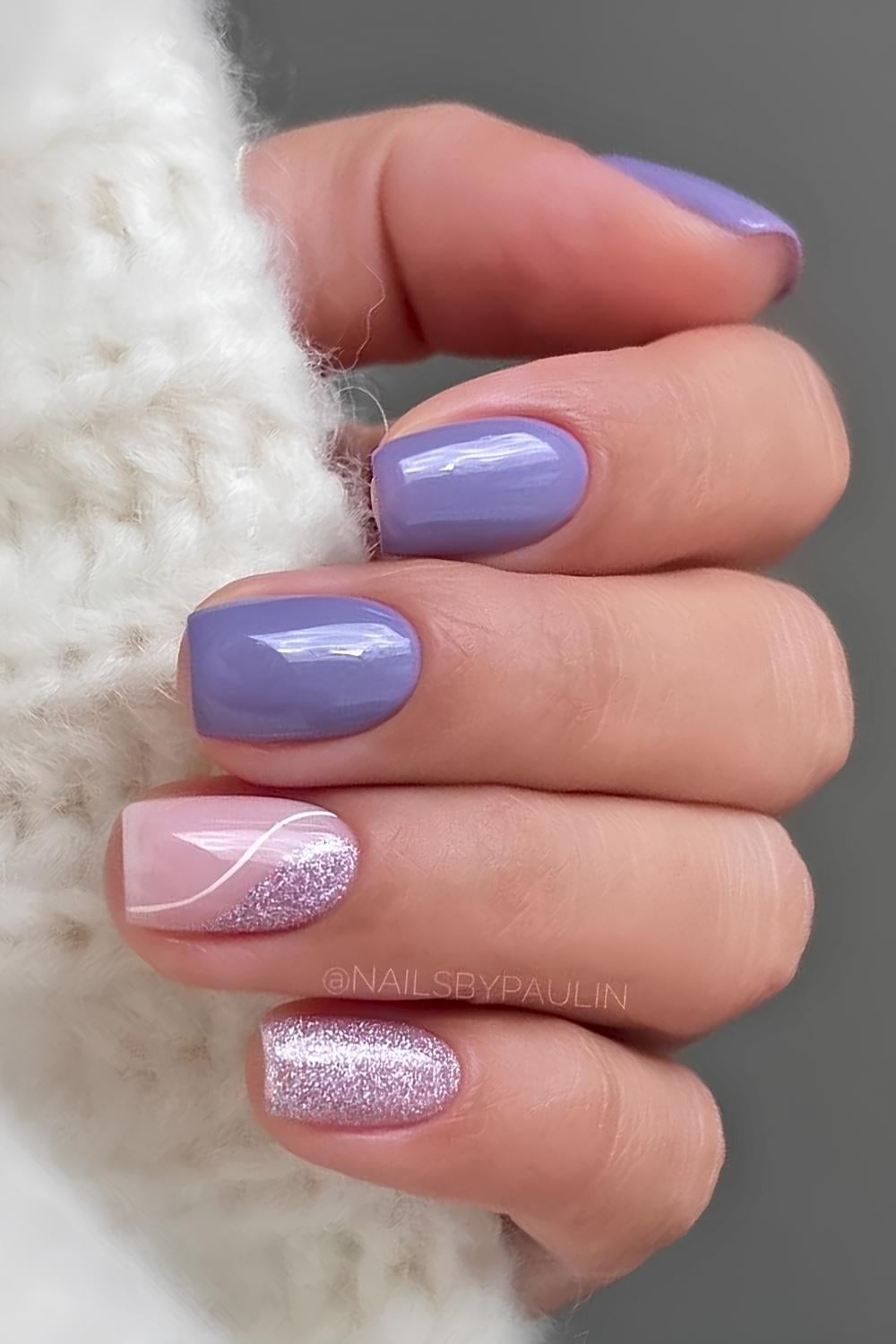 Pastel Purple Geometric Glitter Short Square Pastel Purple Geometric Glitter Short Square — Winter Purple Nails