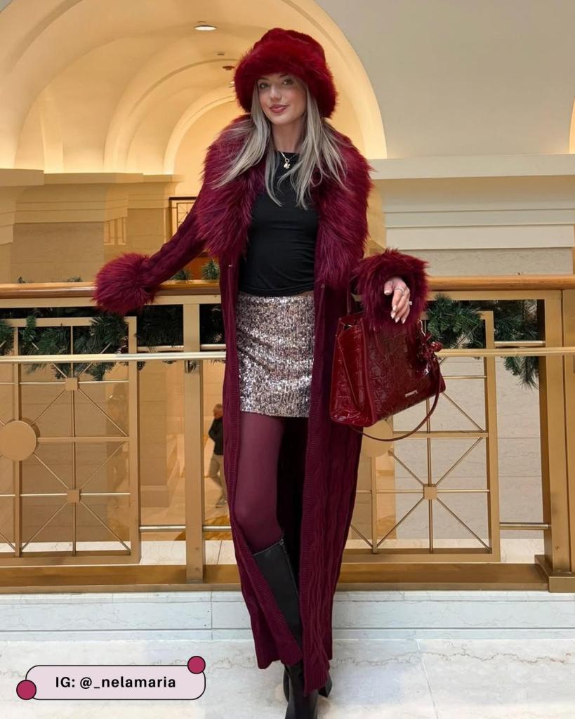 Festive Burgundy Tights with Sequin Skirt Festive Burgundy Tights with Sequin Skirt — Tights Outfits