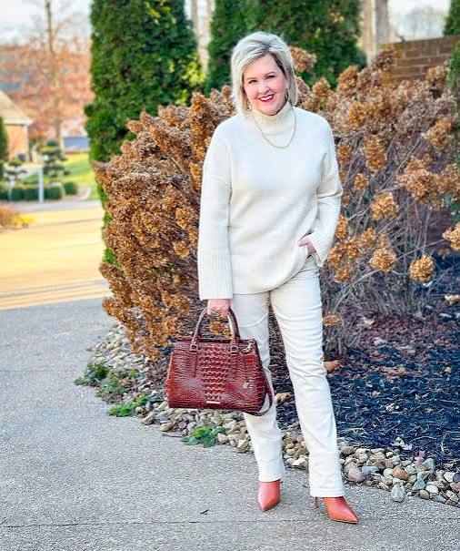 Chic Monochromatic: Cream Knit Set with Tan Accessories Chic Monochromatic: Cream Knit Set with Tan Accessories — Winter Outfits for Women Over 50