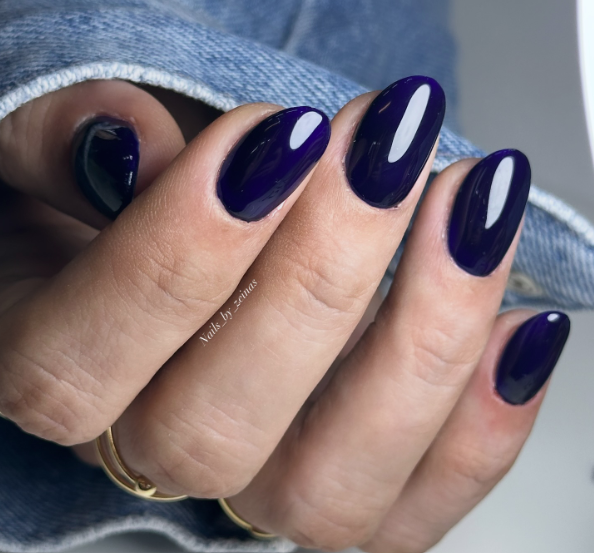 Deep Opaque Navy Glossy Oval Nails Deep Opaque Navy Glossy Oval Nails — Short Winter Gel Nails