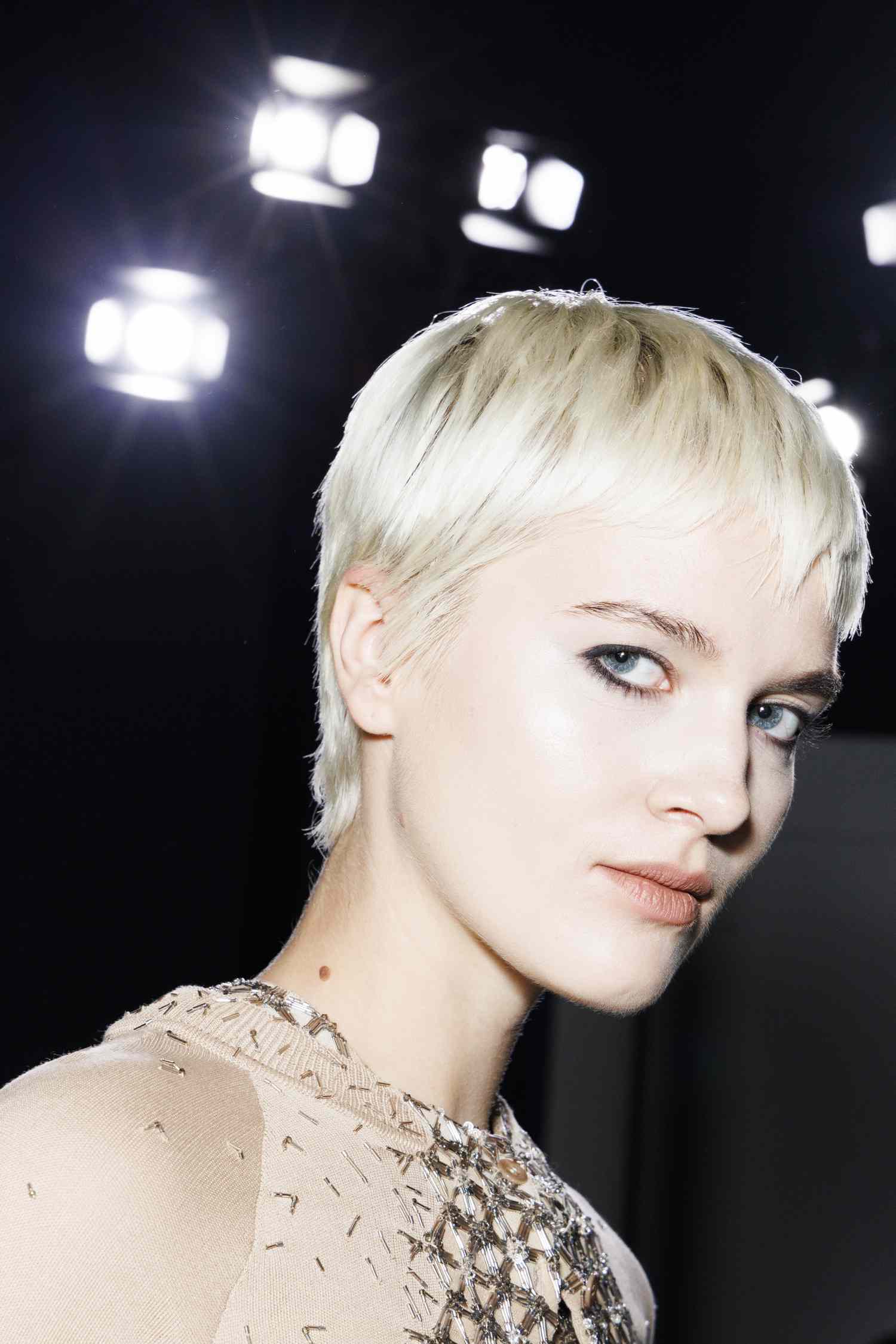 Icy Platinum Blonde Pixie — Winter Hair Colors for Blue Eyes