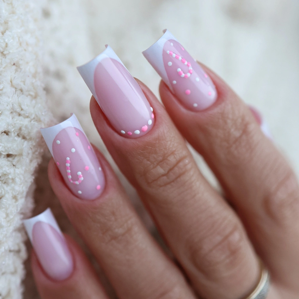 Pale Pink French Tips with Dot Accents Pale Pink French Tips with Dot Accents — Pastel Winter Nails