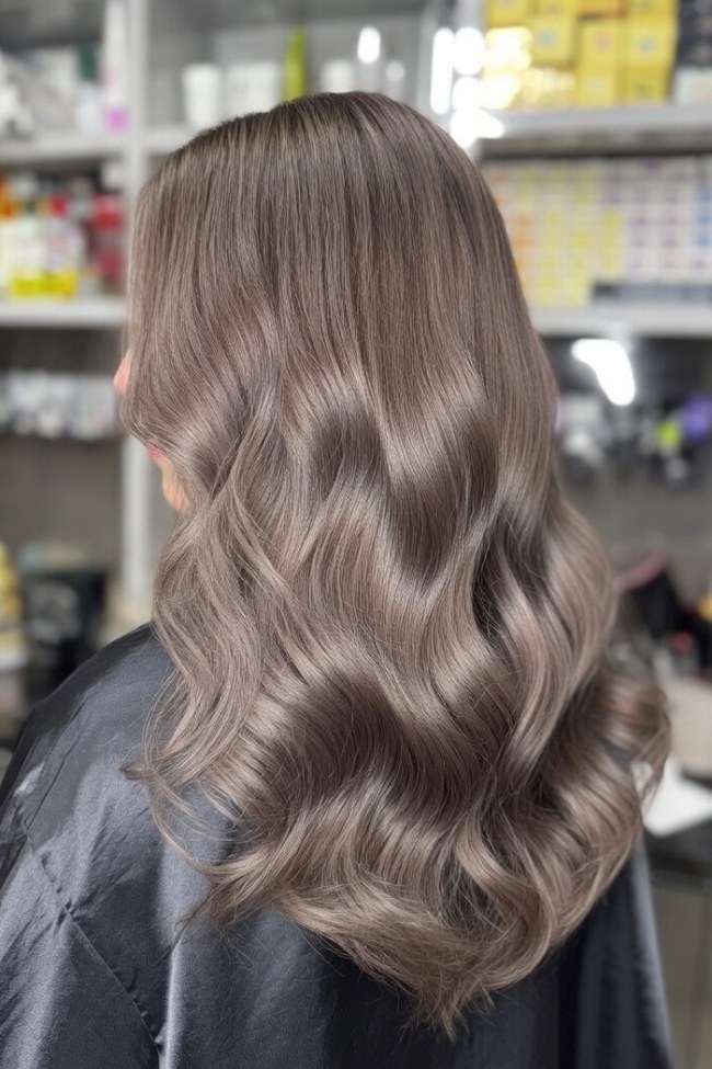 Collarbone Greige Balayage Waves — Mushroom Brown Hair