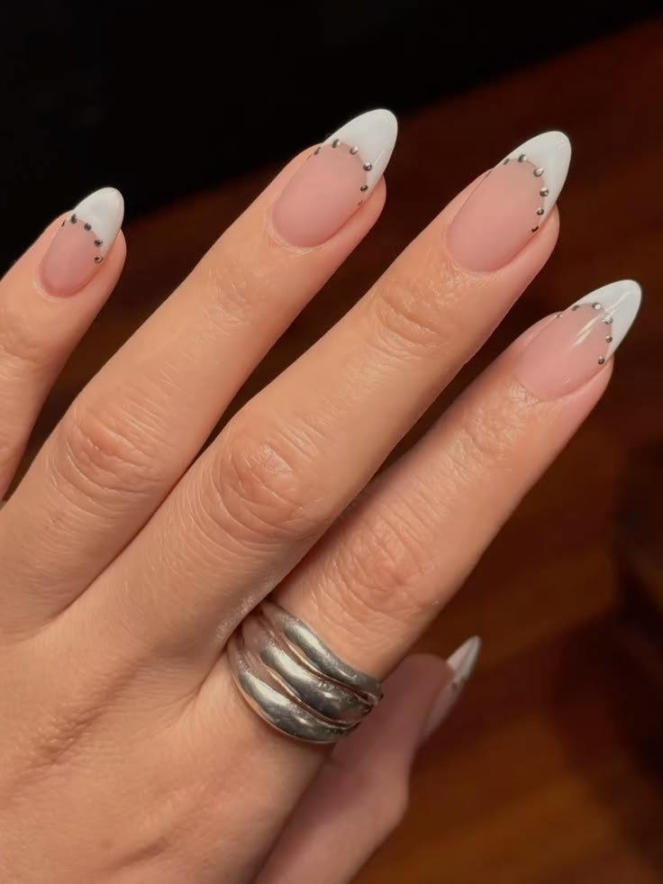 White French Tips with Silver Stud Accents White French Tips with Silver Stud Accents — french nail designs