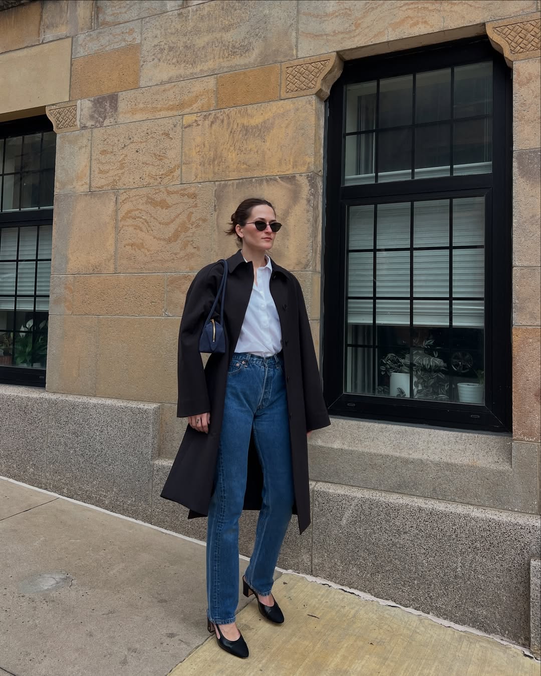 Effortless Cool: Oversized Dark Coat with Jeans and Mary Janes Effortless Cool: Oversized Dark Coat with Jeans and Mary Janes — Car Coat Outfits