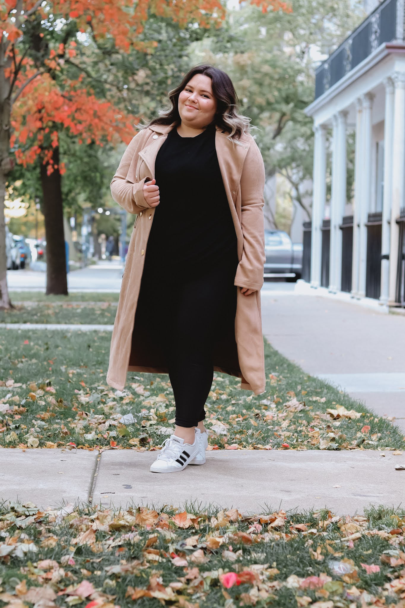 Versatile Camel Coat Over a Casual Dress Versatile Camel Coat Over a Casual Dress — Winter Outfits for Plus Size Women