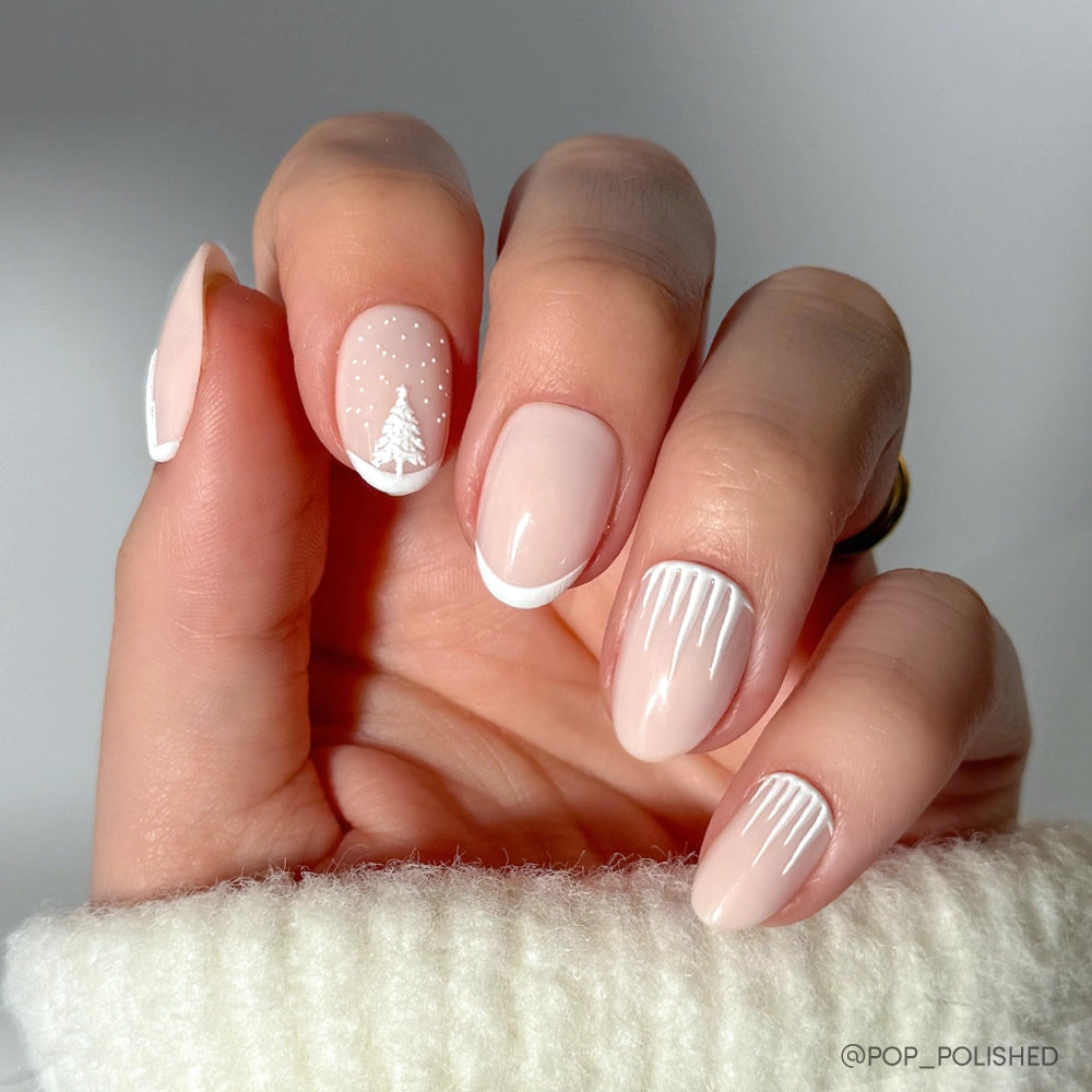 Sheer Nude French Tip Christmas Tree Nails Sheer Nude French Tip Christmas Tree Nails — Winter Round Nails