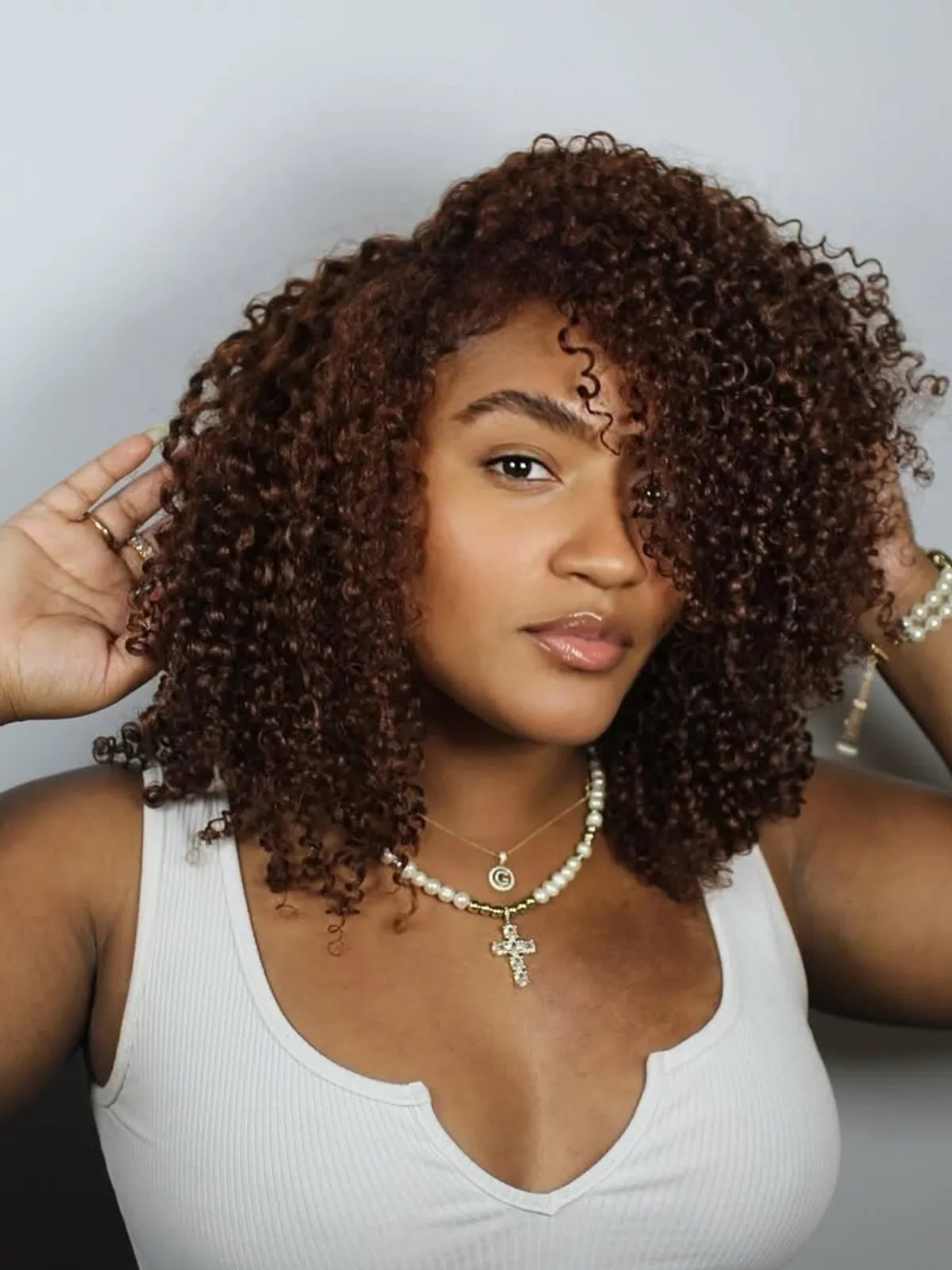 Collarbone Wavy Curls With Auburn Tones — Dark Chocolate Brown Hair