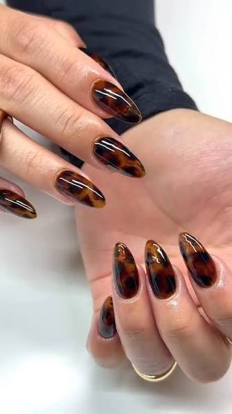 Realistic Tortoiseshell Stiletto Nails Realistic Tortoiseshell Stiletto Nails — brown nail designs