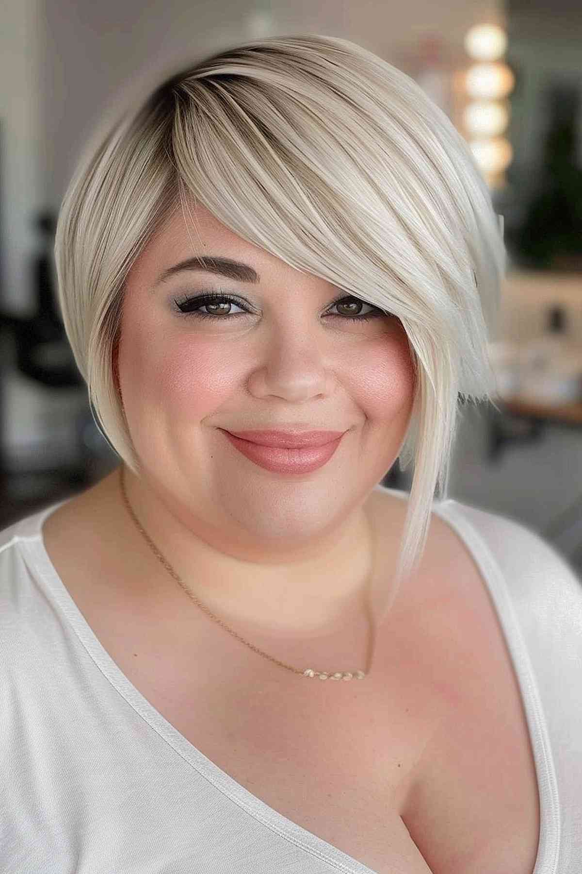 Asymmetrical Bob With Ash Blonde — Winter Haircuts for Plus Size Women