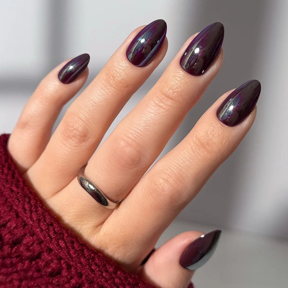 Glamnetic Goth Girl Press On Nail Collection, Burgundy Chrome