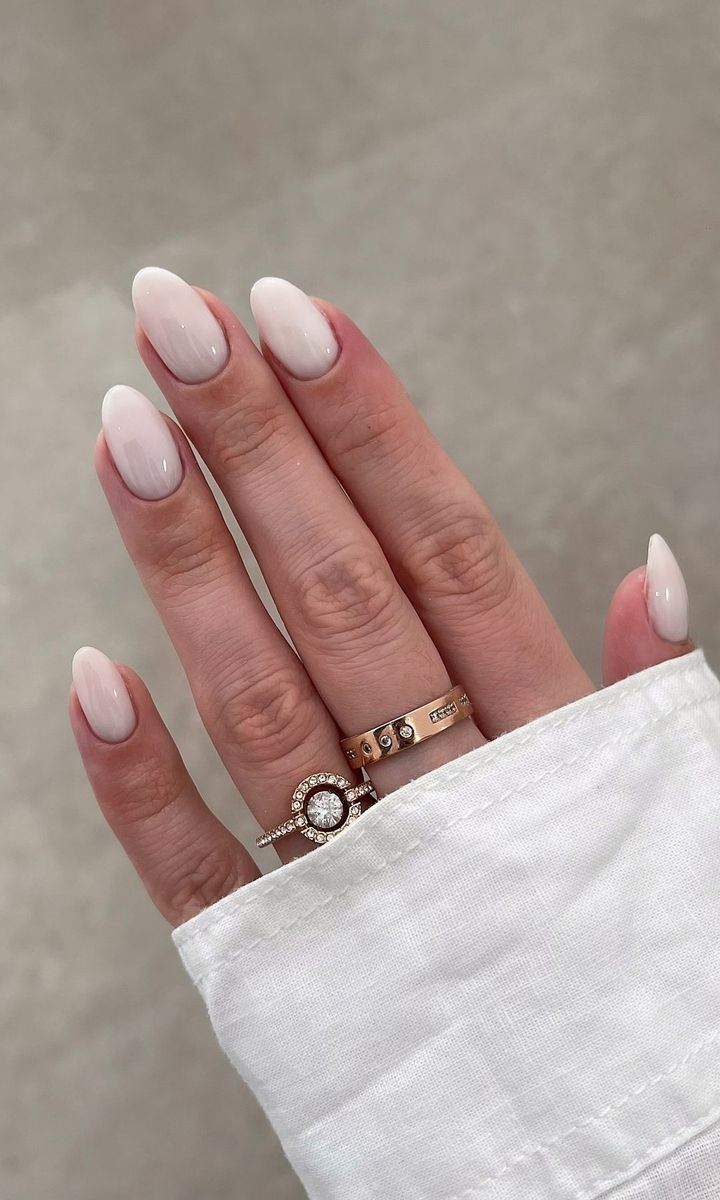 Soft Milky Nude Oval Nails — Winter Nail Colors for Women Over 70
