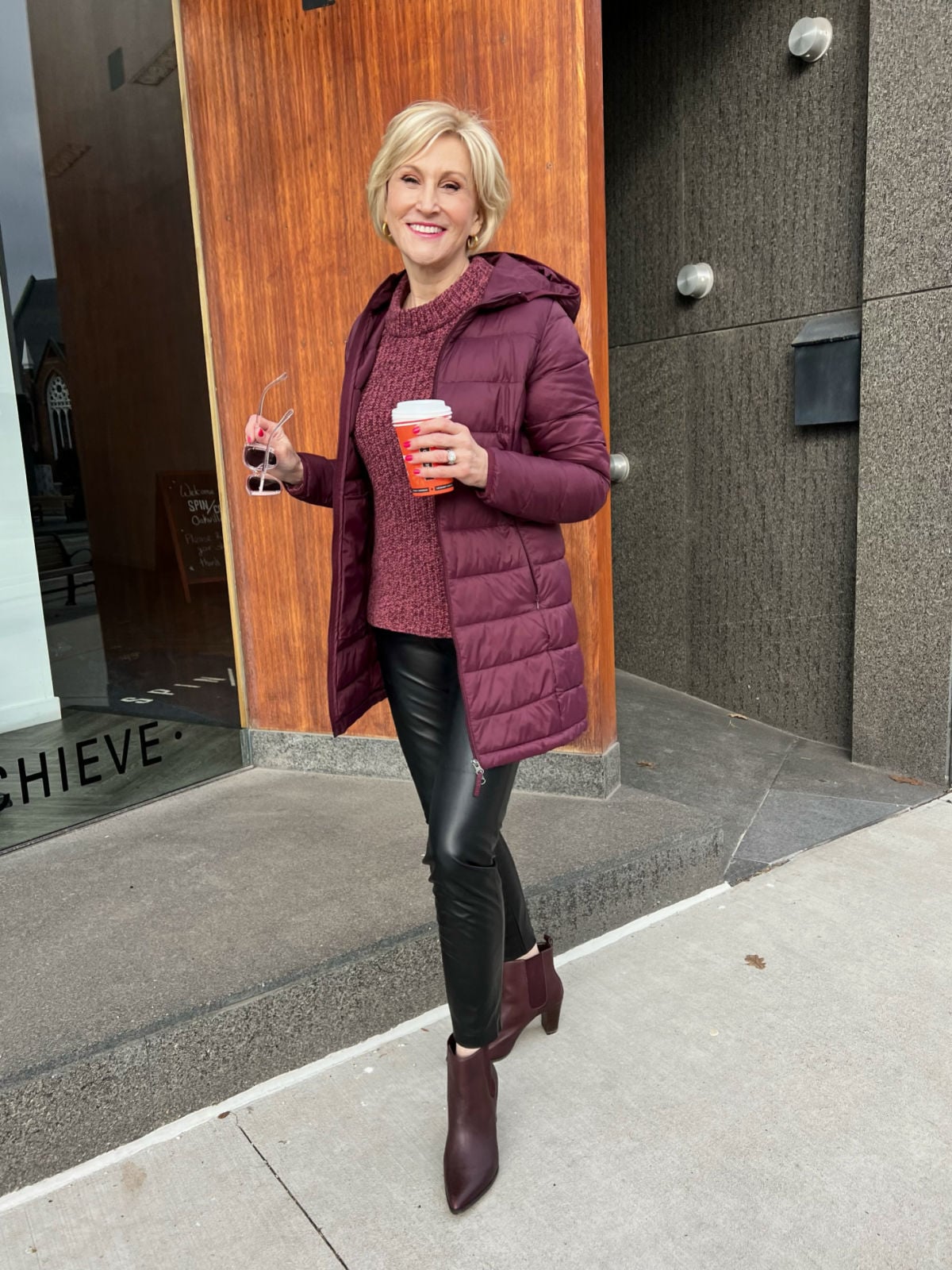 Cozy Maroon Puffer Coat for Warmth at a Winter Concert Cozy Maroon Puffer Coat for Warmth at a Winter Concert — Winter Concert Outfits