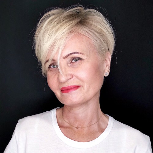 Striking Platinum Blonde Pixie — Winter Hair Colors for Women Over 50