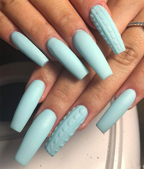 3D Cable Knit Light Blue Coffin Nails 3D Cable Knit Light Blue Coffin Nails — Winter Coffin Nails