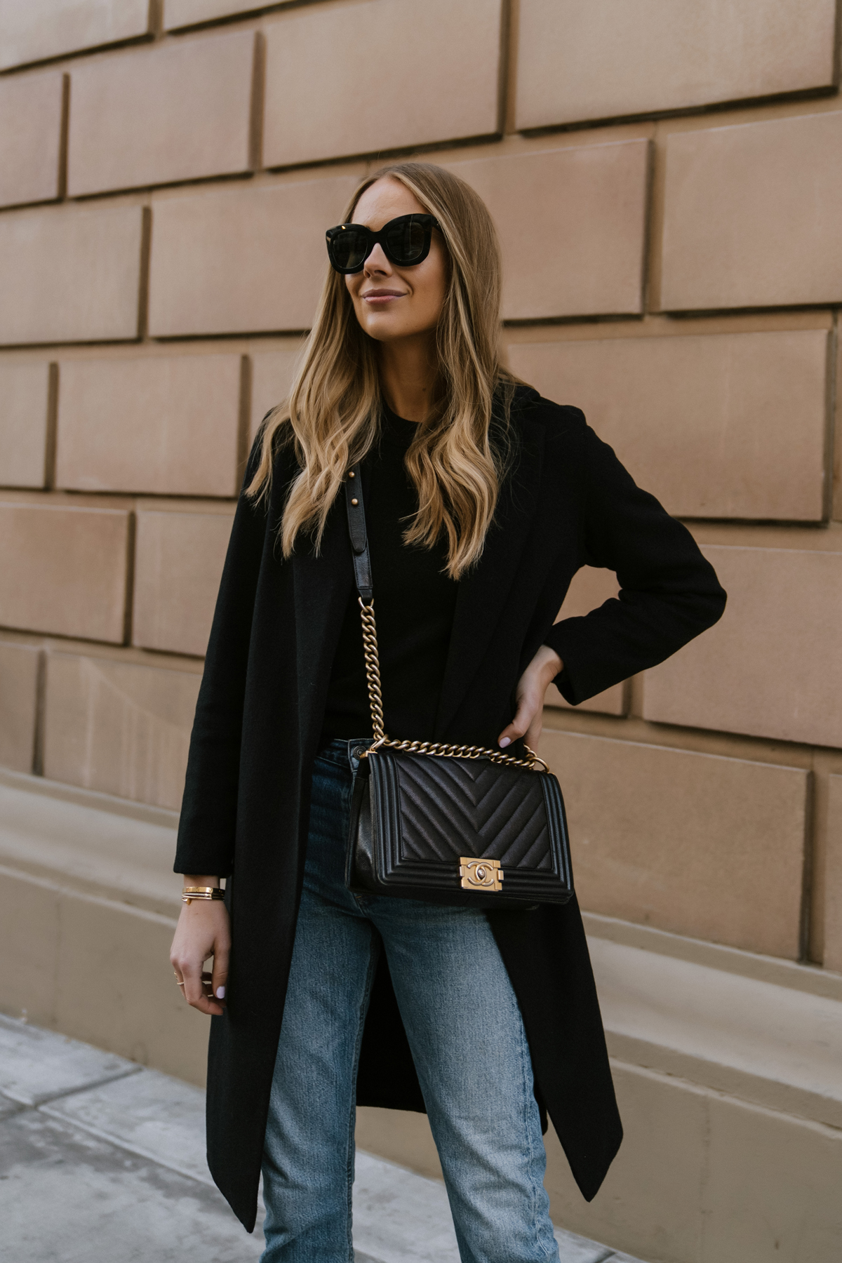 Casual Chic: Black Coat Over Jeans and Turtleneck — Black Coat Outfits