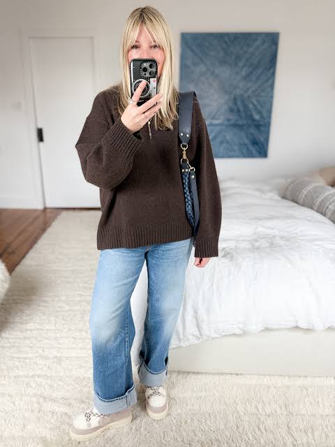 Cozy Oversized Knit Sweater with Wide-Leg Jeans — Late Winter Outfits
