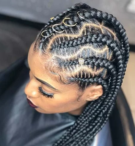Box Braids With Zig-Zag Parting and Gold — Winter Braid Colors for Black Women