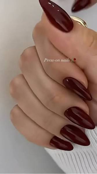 Deep Burgundy Glossy Almond — trendy almond nail designs