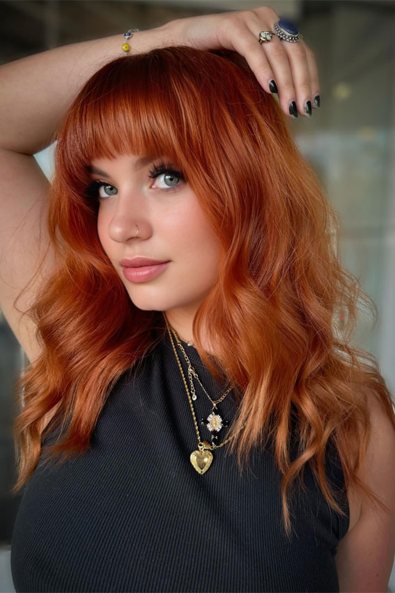 Fiery Copper Collarbone Waves Fiery Copper Collarbone Waves — Winter Copper Hair Color