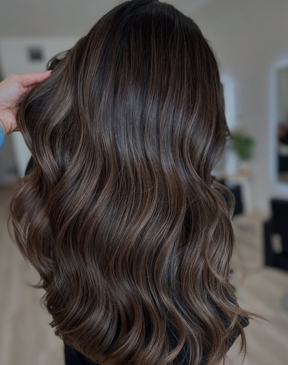 Sophisticated Cool Brown With Ash Highlights Sophisticated Cool Brown With Ash Highlights — True Winter Hair Color