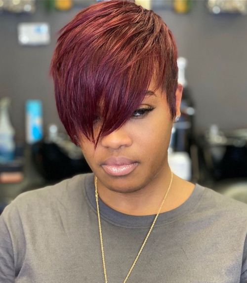Textured Burgundy Pixie Cut Textured Burgundy Pixie Cut — Burgundy Hair Color
