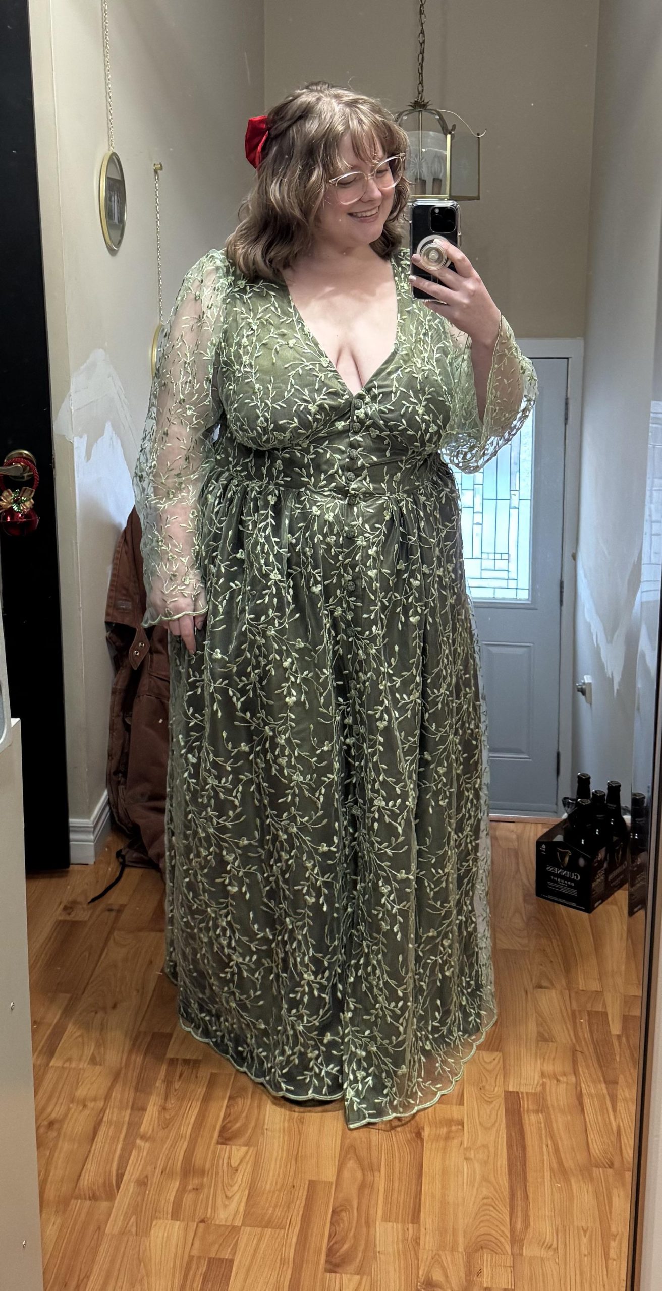 Olive Green Embroidered Mesh Maxi Dress for a Botanical Wedding Vibe Olive Green Embroidered Mesh Maxi Dress for a Botanical Wedding Vibe — Winter Wedding Guest Outfits