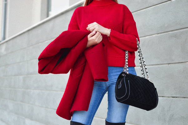 Bright Red Sweater and Coat for a Festive Winter Dinner — Winter Dinner Outfits