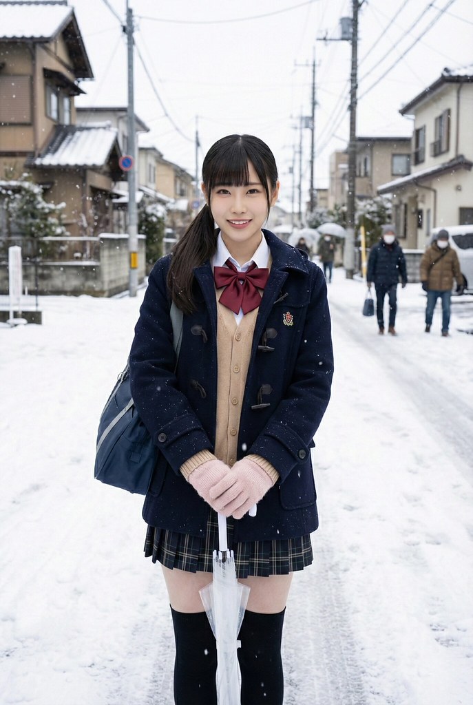 Classic Duffle Coat and Plaid Skirt for Japanese School Style — Japan Winter Outfits