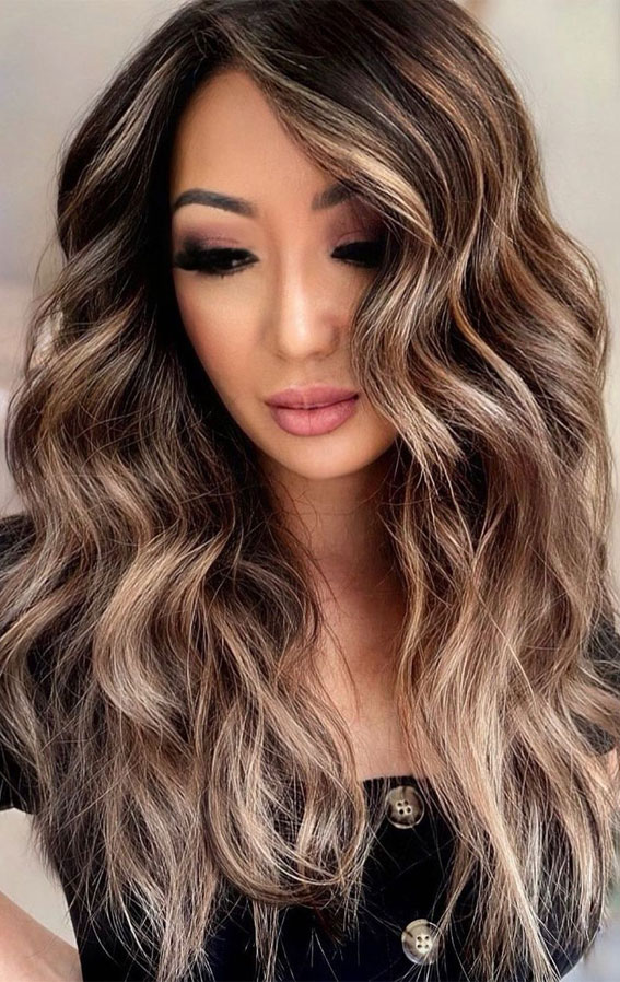 No Bangs Dark Brown With Blonde Highlights — Dark Winter Hair Colors