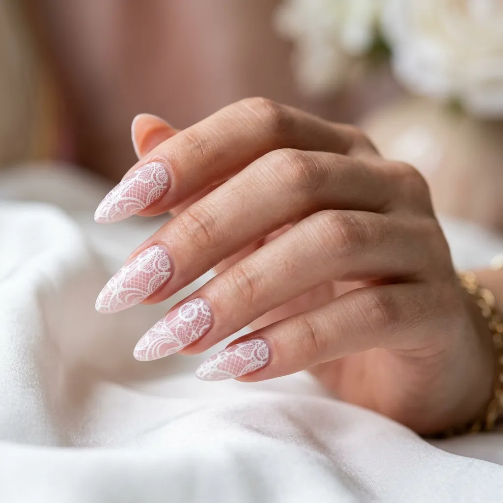 Almond Lace Overlay and French Tips Almond Lace Overlay and French Tips — Lace Nails